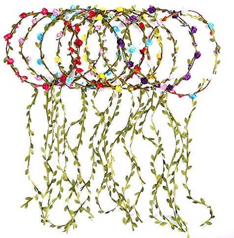 FEPITO 9Pcs Corona di Fiori Corona Floreale Multicolor Fasce per ghirlande Floreali per Accessori per Capelli per Ragazze Ragazze