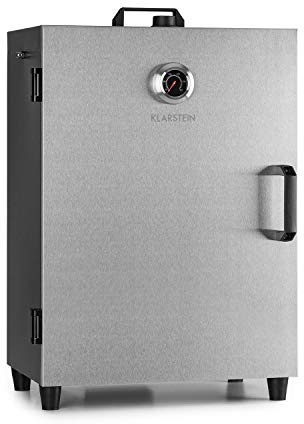 Klarstein Flintstone Four à fumer en acier - 1600W, thermostat réglable, thermomètre intégré, 3 grilles de fumage, porte en acier, fermeture magnétique, volet de ventilation, acier inoxydable