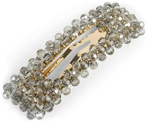styleBREAKER Damen Haarspange Kunststoff Perlen Clipverschluss, Grau | Rechteckige Form, 8x2,7 cm Maß, stabile Metall-Mechanik für sicheren Halt von feinem Haar, im Lagenlook oder einzeln nutzbar.
