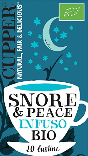 CUPPER Snore & Peace Infuso Camomilla, Melissa e Lavanda, Tisana Profumata e Delicata, Ingredienti da Agricoltura Biologica, Filtri 100% Biodegradabili, Confezione da 20 Bustine