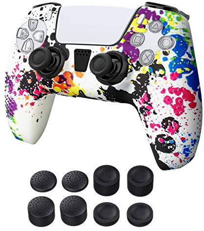 Newseego Coque pour Manette PS5, Water Transfer Printing Camouflage Housse de Silicone Souple avec 8 pcs Poignées de Pouce, Étui Protectrice Antidérapant pour PlayStation 5 DualSense Contrôleur