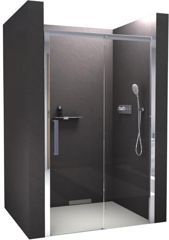 BERNSTEIN Nischendusche mit Schiebetür Soft-Close 170x195cm DX906 Flexible Montage Klarglas Echtglas-Dusche mit NANO Duschwand, Profilfarbe in Chrom