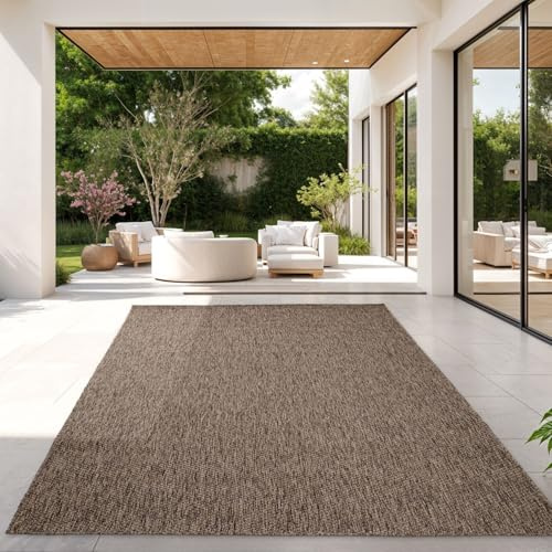 TT Home Teppich Für Outdoor Wetterfest Küchenteppich Balkon Terrasse Unifarbenes Design Modern, Farbe: Taupe, Größe:160x220 cm