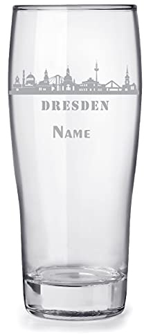 Bierglas mit Gravur und Name personalisiert, 0,3l - Motiv Stadt Dresden Skyline, tolles Geschenk
