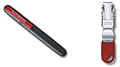 Victorinox Unisex_Adult 8.2050.b1 Nail Clipper, red, standard size & Dual Knife Sharpener, Swiss Made, Portable, Black/Red