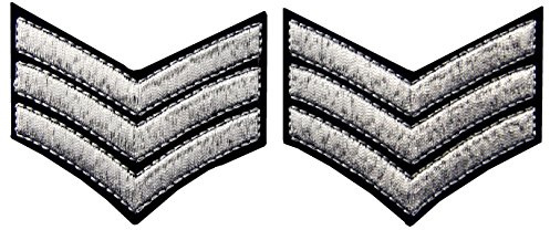 EmbTao Militäruniform sparrar sergeant ränder armen lapp broderade armar emblem morale applikation emblem fästkrok och ögla axelemblem, silver, 2 st