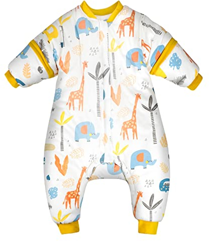 MOEMOE BABY Schlafsack mit Füßen, 3.5 Tog Abnehmbare Ärmel Winter Baby Schlafsack mit Beinen, Babyschlafsack mit Füßen L