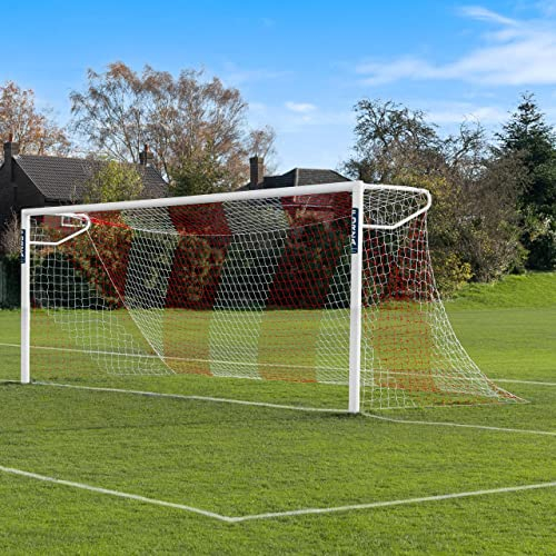 FORZA 7,3m x 2,4m vollgroßes gestreiftes Fußballtor Netz (3mm) (Einzeln) - eine Auswahl von 10 Kombinationen, um die Farbe Ihrer Mannschaft zu passen (Rot/Weiß)