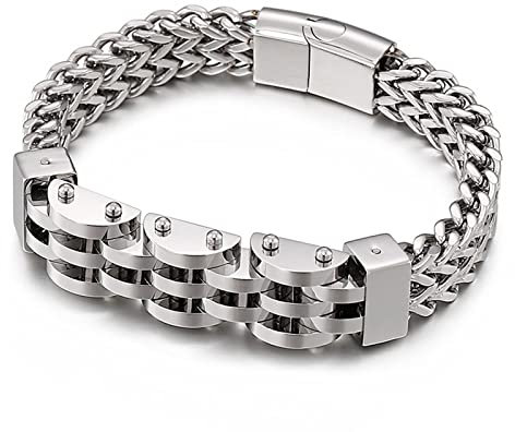 Skcess Herren Armbänder Silber，Armreifen Gewebte Uhrenkette Dicke Kette Rostfreier Stahl Männer Armband 225X12Mm