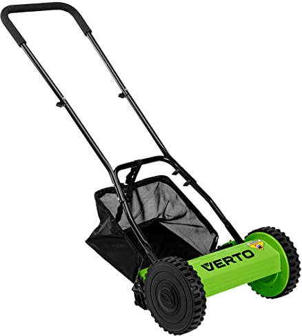 VERTO Tondeuse manuelle 30 cm, hauteur réglable 12-45 mm, poids net 7 kg, largeur de coupe 300 mm, panier 16 l, poignée en mousse confortable, tondeuse à gazon respectueuse de l'environnement