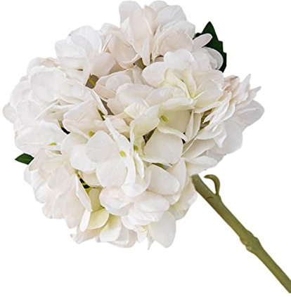 Yokawe Fleurs d'hortensia artificielles Faux Fleurs en Tissu d'hortensia pour Bouquets de centres de Table de Mariage DIY Décoration Florale Décoration de la Maison avec des tiges Blanc Laiteux