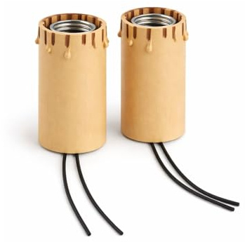Set 2 Portalampade E27 Candela in Legno Avorio Antichizzato 82mm con Supporto M10 – Ricambi per Lampadari, Candelabri e Applique Classiche