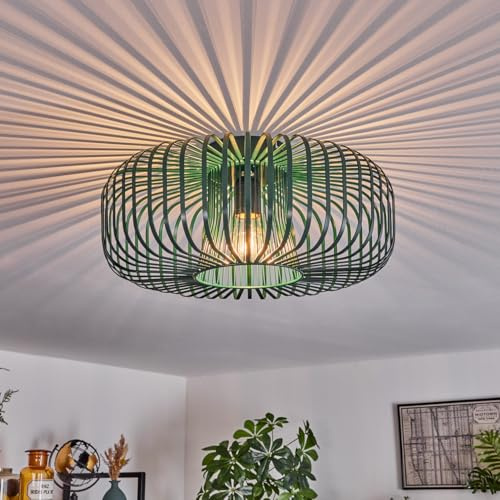 HOFSTEIN Deckenleuchte Wemude, runde Deckenlampe aus Metall Gitterlampe, 40 cm Durchmesser, E27-Fassung, Modern Vintage, Grünes Metall, Spannender Lichteffekt, Esszimmer Küche Innenbereich