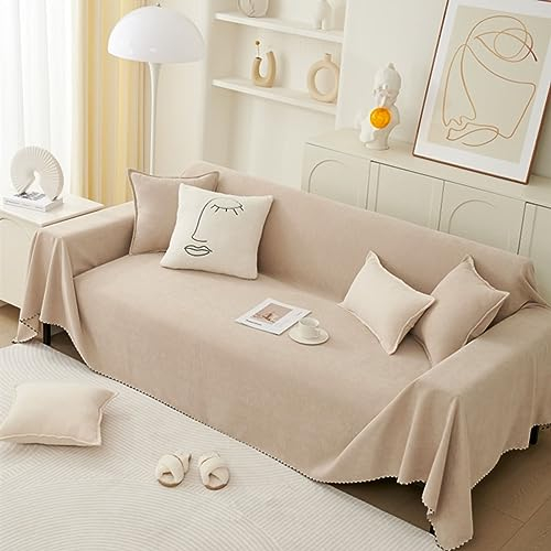 Mesnt Sofa Überzug, Chenille Sofaschoner Überwurfdecke Sofaschutz für Katze/Hunde Einfarbig Helles Khaki, 180x380CM