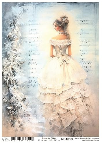 Josys Bastelmärchen Reispapier A4 Strohseide Decoupage Weihnachten Vintage Frau Noten RE4610