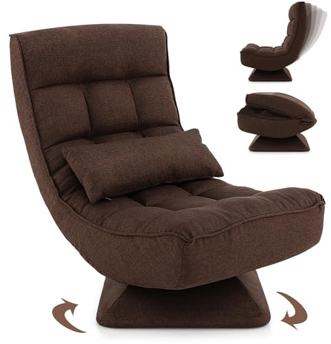RELAX4LIFE Chaise de Sol Pliable Réglable en 5 Positions, Fauteuil au Sol à 360° et Cadre en Fer Robuste,Chaise de Meditation pour Lire, Reposer (Brun | Style 2)