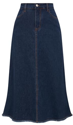 Damen High Waisted Denim Rock Farbverlaufsrock Jeansrock mit Schlitz Stretch Rock mit Hohe Taille Jeansrock In A-Linie Marineblau S