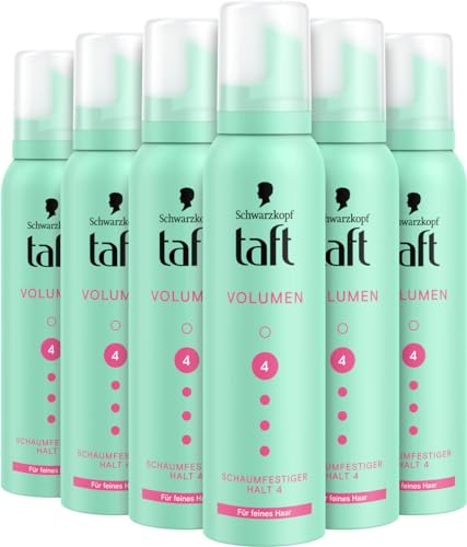 Schwarzkopf Taft Schaumfestiger Volumen (6 x 150ml), Haltegrad 4, Haarschaum für feines Haar, volumengebendes Mousse, verhindert Föhnschäden, ohne zu verkleben, vegane Formel*
