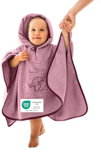 ULLENBOOM Badeponcho Baby, Frottee aus 100% Baumwolle (OEKO-TEX zertifiziert) und Made in EU - Ideal als Badetuch und Bademantel für Kinder und Babys von 1-3 Jahren, Rosa
