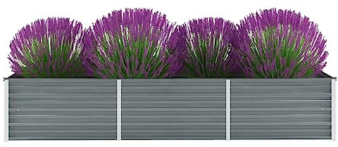 WIFESE Acier Galvanisé Lit SuréLevé De Jardin Jardinieres Exterieur 240x80x45 Cm Gris Jardiniere Bois Jardiniere Balcon Carré Potager Rectangulaire