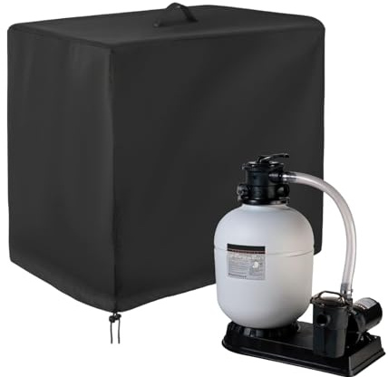 Poolpumpe Abdeckung, Pool Sandfilteranlage Abdeckung für oberirdische Poolpumpe, 420D Oxford Vollständige Abdeckplane UV-Beständig Und Wasserdicht Abdeckung, 84x61x86cm Schwarz