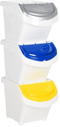vidaXL Cubos de Basura apilables con Tapa 3 uds PP Blanco 78 L, Cubo de Reciclaje, contenedor de Basura, Cubo de Reciclaje, Cubo de Basura