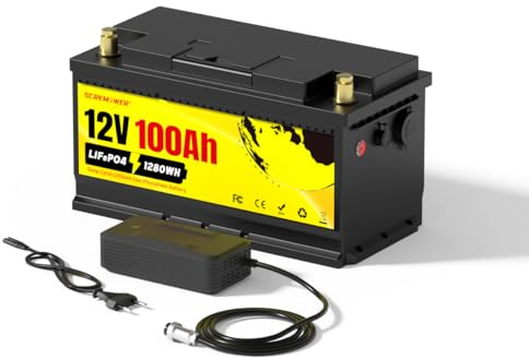 SCREMOWER Lithium Batterie 12V 100Ah mit 100A BMS LiFePO4 Deep-Cycle-Batterien mit USB-Anschlüsse Lithium Akku für Solar System, Boat, RV, Marine, Camping