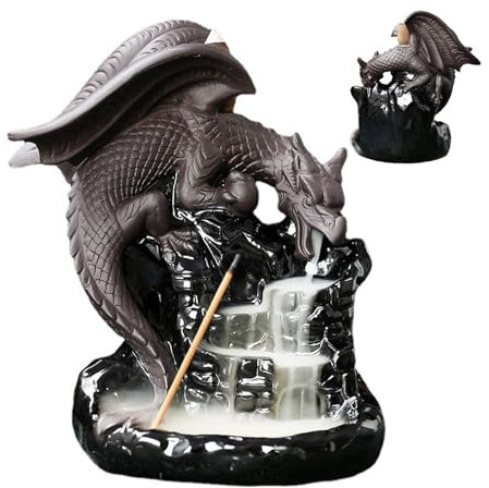 Drachen Rückfluss Räuchergefäß | 20 Räucherkegel, Keramik Räucherstäbchen Wasserfall - Drachen Diffusor für Aromatherapie, Meditation Drachen Wasserbrunnen für Wohnzimmer Schlafzimmer