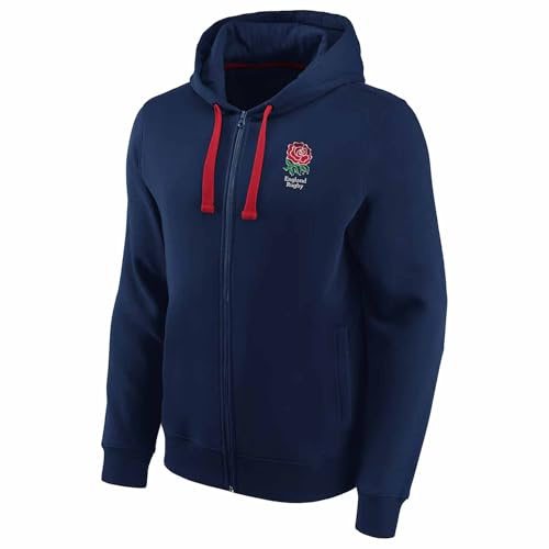 Beyond Happy England Rugby Kapuzenpullover mit durchgehendem Reißverschluss, offizielles England-Rugby-Kapuzenpullover, für Erwachsene, 80 % Baumwolle