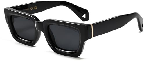 SHEEN KELLY Klobige quadratische Retro-Sonnenbrille für Männer und Frauen, trendige dicke schmale rechteckige Designer-Sonnenbrille im 90er-Jahre-Stil