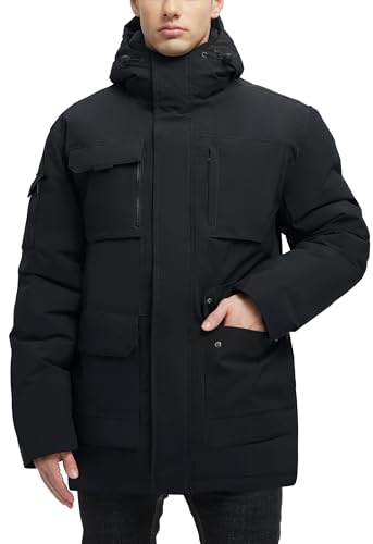 VOPOKER Winter Coats for Men Waterproof Winter Jackets for Men Warm Padded Jacket with Hood Windbreaker Black M
