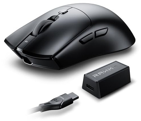 RAWM 8K Wireless Gaming Mouse, PAW3395 26K DPI Optical Sensor, 55g Lightweight, MCU Nordic 52840, 600 mAh Rechargeable Gaming mice (Black, 8K Receiver)