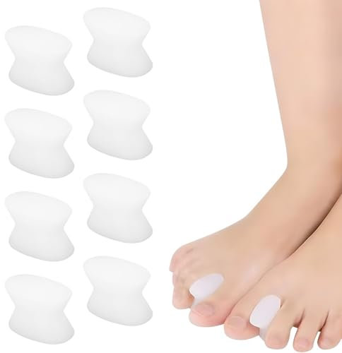 XENQITO 8 Stück Toe Spacer für Hallux Valgus,Zehenspreizer Damen Silikon,Zehentrenner Korrektur,Zehenspreizer Kleiner Zeh,Ballenzehen Glätter für Frauen Männer,Zehen Ballen Ballenhilfe