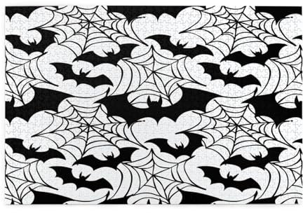 Mexpekil 1000 Teile Puzzles für Erwachsene Halloween Spinnennetz Fledermäuse Muster Holzpuzzles Herausfordernde Puzzlespiele für Jugendliche Geschenke