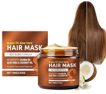 Arganöl-Haarmaske, Haarmaske für geschädigtes Haar, mit Jojobaöl, Aloe Vera und Kokosöl für alle Haartypen, bietet Reparatur und Feuchtigkeit für trockenes, geschädigtes Haar, natürliche pflegende