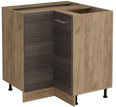Vicco Eckunterschrank R-Line, Edelgrau, 75.6 cm | Verbindet zwei Küchenseiten · Ohne Arbeitsplatte · Höhenverstellbare Füße · 1 Einlegeboden · 1 Tür