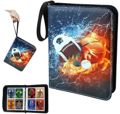 Album Di Carte Collezionabili，Album Per Carte Da Calcio, Con Chiusura Lampo e 50 Custodie Rimovibili, 4 Tasche, Per 400 Carte Con Tutti i Tipi Di Carte Carte Sportive Cartella Libretto Con Maniglia Di