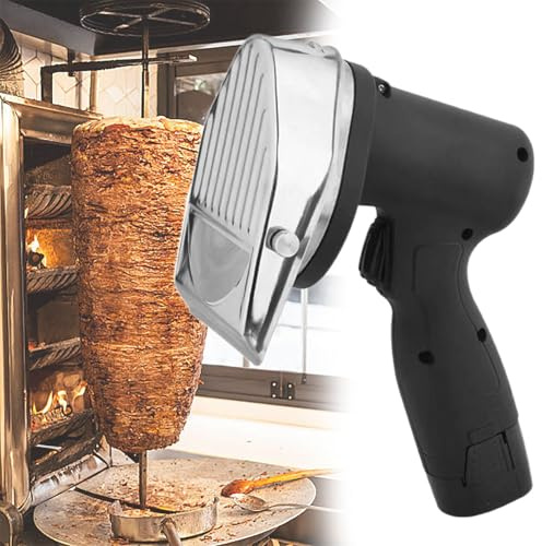 OLSKFUH Coltello Elettrico per Kebab Turco Shawarma 80W, Taglierina per Giroscopio Commerciale in Acciaio Inossidabile con 2 Lame Φ100Mm, Spessore Regolabile 0-8Mm,
