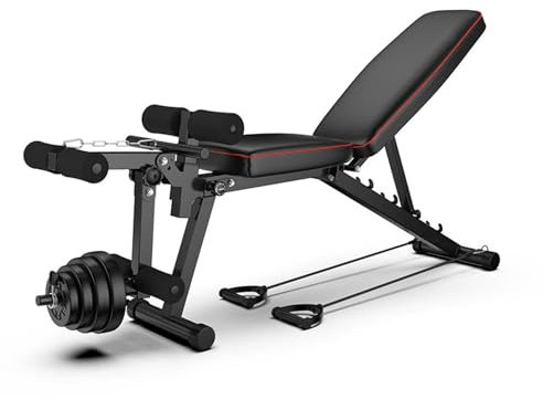Weyot Hantelbank Verstellbar Mit Beincurl, Trainingsgeräte Für Zuhause Schrägbank, Multifunktions Hantelbänke Für Krafttraining, Bis 200 Kg Black,48x118x111CM