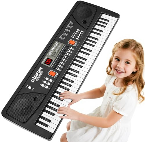 Tastiera Pianoforte per Bambini - 61 Tasti Portatile Giocattolo Pianola Tastiera Musicale Elettrica Piano con Microfono, Regalo 3 4 5 6 7 8 9 Anni, Nero