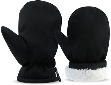 SEYUFN Ski Gants Hiver Gant Enfant Fille Moufles Bebe Moufle Garçon Respirant Gant pour Filles Peluche Gants Garçon Chaud (Noir, S(3-12 Mois))