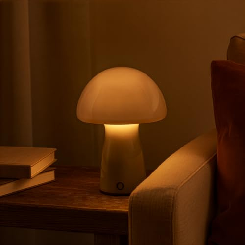 Lightbox LED Akku Pilzleuchte, 22 x 16 cm, 250 lm, 2700 K, dimmbar, Glas, | LED Akku Pilzleuchte, 22 x 16 cm, 250 lm, 2700 K, dimmbar, Glas, grau, tragbar, kabellos, ideal für Wohnzimmer,