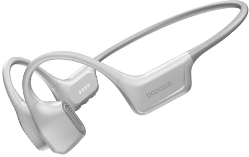 DOOGEE Bone Conduction Headphones, IP68 Waterproof Swimming Headphones Wireless Bluetooth 5.4, Dual Drivers, Bone Air Conduction, Sport Open-Ear Headphones for Swimming, Running, Cycling (Light Gray)