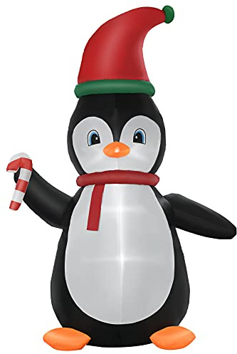 HOMCOM 250cm Aufblasbarer Weihnachtspinguin Aufblasbare Weihnachtsdeko | mit 3 Eingebauten LED-Lichtern, Aufblasbare Weihnachtsdekoration, für Innen Außen Garten Party Hof