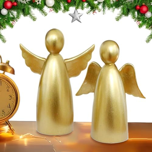 Yongmcxhhj 2 Stück Weihnachtsengel Gold Figur Skulptur 6.7x3.2x8.9cm Harz Niedliche Angels Skulptur Andenken Statue Weihnachtsdeko Angel Figuren Leichtes Desig Für Weihnachtsdeko Innen Tisch Deko