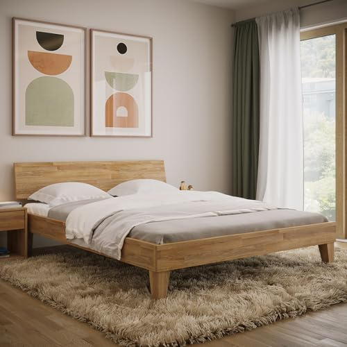 skølm Asgard Massivholzbett 160x200 cm, Eiche massiv, naturgeölt, Futonbett | hochwertiges Holzbett, Bettgestell mit Kopfteil, Bettrahmen lackiert geeignet als Doppelbett, Futonbett Schlafzimmer Bett