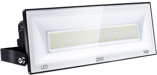 CREATESTAR Foco LED Exterior 200W, Super Luminoso 24000LM Foco Proyector, 6500K Blanco Frío Luz led Exterior IP66 Impermeable, Iluminación Exterior para Jardin, Terraza, Garaje, Camino