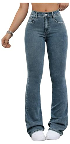 MakeMeChic Women's Y2k Bell Bottom Jeans High Waist Stretchy Flare Denim Pants Medium Wash Medium