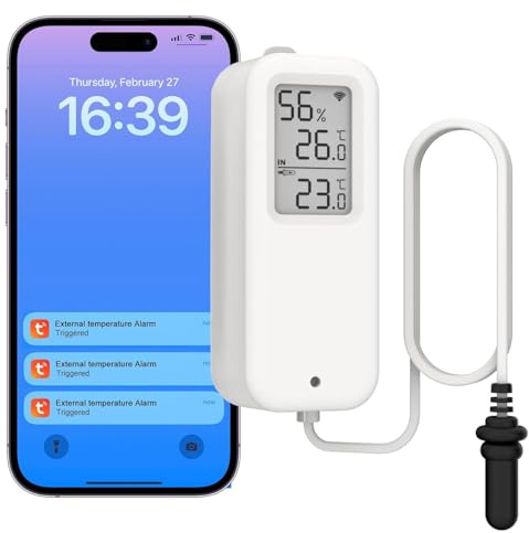 Daytech WiFi Thermometer Hygrometer with App Notification 1 Pack | Temp & Humidity Records and Free Data Export No Subscription Fee for Home Kitchen,Freezer Alarm Hot Tub Required