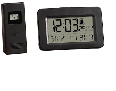 Wireless Weather Station with Indoor Outdoor Thermometer Hygrometer, Digital Alarm Clock with Forecast, for 7 Zones, Supports up to 3 Remote Sensors(Black)